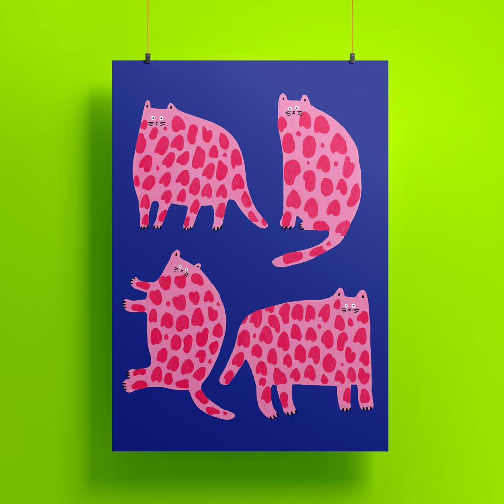 Pink & Red Cats (Cobalt)